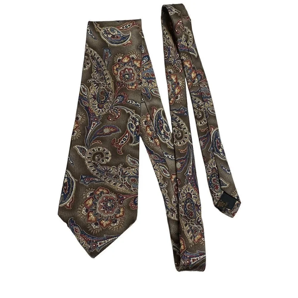 Vintage Etienne Aigner Tie Men's Brown Blue Maroon Paisley Silk Office Retro